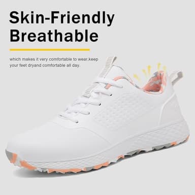 ULTIANT Women Golf Shoes Spikeless Waterproof Golf Sport Sneakers Size5-9.5(White_Pink,39) - Image 3