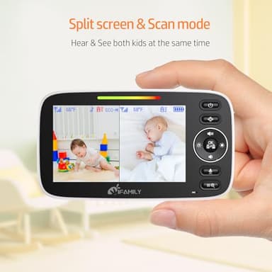 iFamily Split Screen Baby Monitor, Large Display Video Baby Monitor with 2 Cameras and Audio, Long Range, Remote pan tilt, Night Vision, Temperature Sensor, 2 Way Talk, Feeding Clock and lullabies. - Image 2