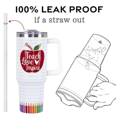 Teacher Appreciation Gifts 40oz Tumbler with Handle and Straw Lid,Teacher Gifts Vacuum Insulated Leak Proof Tumbler Teacher Gifts for Women,Best Teacher Gifts Stainless Steel Travel Mug ,Red Apple - Image 4