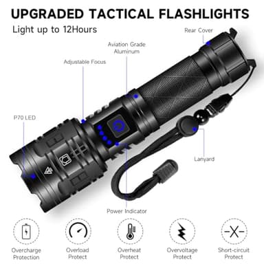 Rechargeable Flashlights High Lumens, Powerful Tactical Flashlights, 5 Modes LED Flashlight Adjustable, Brightest Flashlight Waterproof, Handheld Flash Light for Emergencies, Home, Camping, Hiking - Image 5