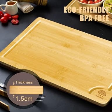 Cosy Family Wood Cutting Boards for Kitchen - XL - Bamboo Cutting Boards with Juice Groove, Serving Board Set, Thick Chopping Board for Meat, Veggies, Easy to clean - Image 4