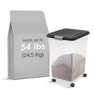 IRIS USA Dog Food Storage Container, Up to 54 Pounds, Attachable Wheels, For Dog Cat Bird and Other Pet Food Storage Bin, Keep Fresh, Easy Mobility - Made in USA, Black - Image 2