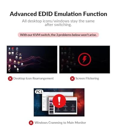 AV Access KVM Switch 2 Monitors 2 Computers with Ethernet, EDID, 4K@60Hz/2K@144Hz/1080P@240Hz, KVM Docking Station Dual Monitor for Laptop & Desktop, USB-C Charge, Aluminum, 3xUSB 3.0, Power Supply - Image 3