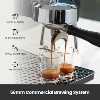 Gemilai Owl Espresso Machine, 15 Bar Professional Semi-Automatic Espresso Maker with Milk Frother Steam Wand & 57oz Removable Water Tank, Dual Display, for Cappuccino, Latte, G3006, Stainless Steel - Image 4