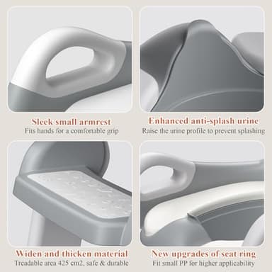 TuckInn Potty Training Seat, Toddler Toilet Seat for Little Boys Girls, Potty Training Toilet with Urinals, Toddler Step Stool Ladder and Splash Guard (Gray) - Image 7