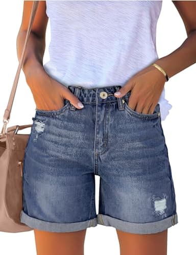 Luvamia Women's High Rise Ripped Denim Summer Shorts - Destoryed Jeans in Reef Blue, Size XX-Large (20, 22) - Image 1