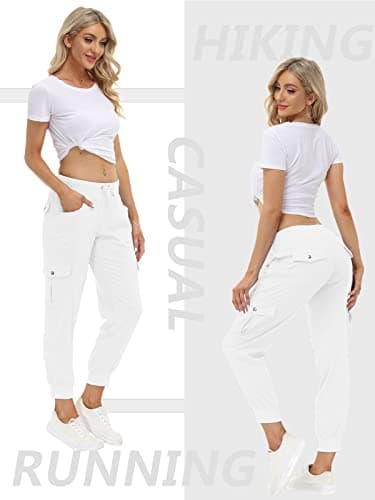 MoFiz Women's Cargo Pants Hiking Joggers Summer Lightweight Quick Dry Athletic Outdoor Sports Sweatpants Travel Casual Button Pockets Rice White XS - Image 3