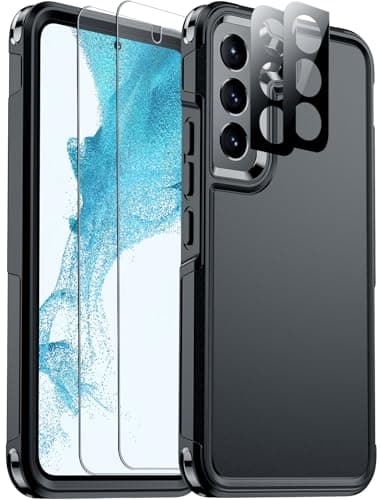 SPIDERCASE for Samsung Galaxy S22 Case, [10 FT Military Grade Drop Protection],2 Pack [Tempered Glass Screen Protector+Camera Lens Protector] Heavy Duty Shockproof Case for Galaxy S22 6.1'',Black - Image 1