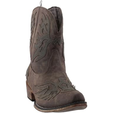 ROPER Womens Amelia Tooled Inlay Snip Toe Casual Boots Ankle Low Heel 1-2" - Brown - Size 8.5 B - Image 2