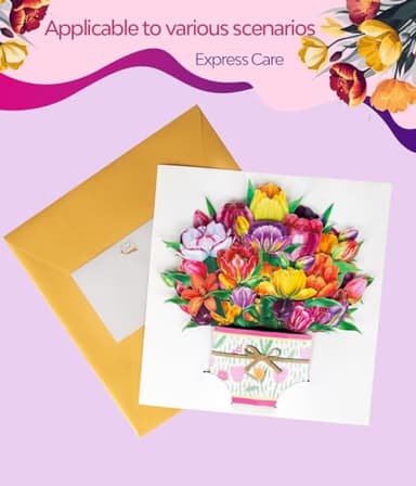 3D Pop-Up Tulip Flower Card, Handmade Spring Greeting Card for Mother’s Day, Spring Birthdays, Graduation, or Housewarming, Colorful Floral Bouquet in Vase Design, with Envelope and Note Card - Image 6
