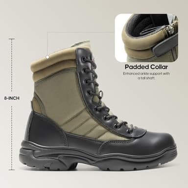 NORTIV 8 Men's Military Tactical Work Boots Side Zipper Leather Motorcycle Combat Boots Trooper - Image 7