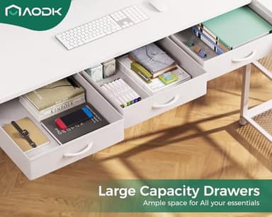 AODK 53 Inch L Shaped Computer Desk with Drawers, Corner Desk with Power Outlets & Reversible Storage Shelves, Movable CPU Stand for Home Office Gaming, White - Image 4