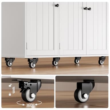 Ahomly Kitchen Island with Storage, Island Table for Kitchen with Drop Leaf, 5 Wheels, Interal Storage Rack, a Drawer, Spicy Rack and Towel Bar, Sufficient Countertop Space and Storage, White - Image 4