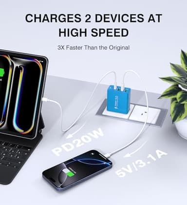 [2-Pack] USB C Wall Charger, 50W USB C Charger Block 5-Port PD Fast Charging Blocks,2USB C+3USB A Multiport Plug,Type C Power Adapter Brick Cube for iPhone 16/15/14/Pro,iPad,Samsung,for Switch（Blue） - Image 3
