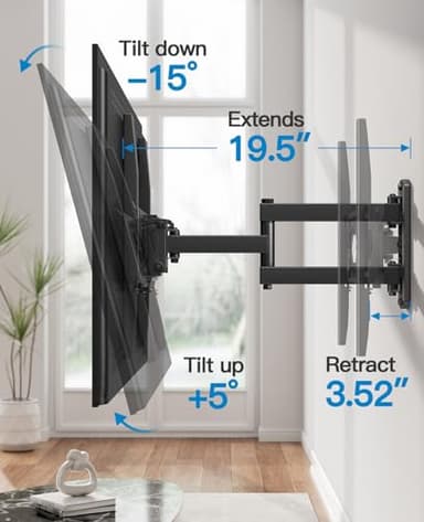 Pipishell Full Motion TV Wall Mount for 26-60 Inch Flat Curved TVs, Heavy Duty Single Articulating Arms TV Bracket Up to VESA 400x400mm and 77lbs, Support Swivel, Tilt, Level Adjustment - Image 5