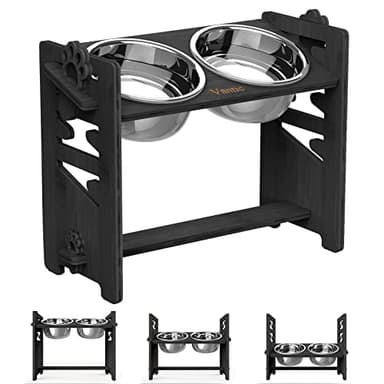 Vantic Elevated Dog Bowls, Adjustable Raised Dog Bowl Stand for Large and XLarge Pet, Sturdy Bamboo Food Feeder with 2 Stainless Steel Dishes, Black - Image 1