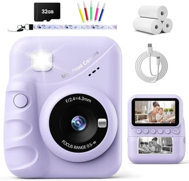 TIATUA Kids Camera Instant Print for Girls Ages 3-14, 3-inch HD Screen Camera for Kids with Printing Paper, 1080P Digital Toddler Toys for 4 5 6 7 8 9 10 11 12 Years Old (Purple) - Image 1