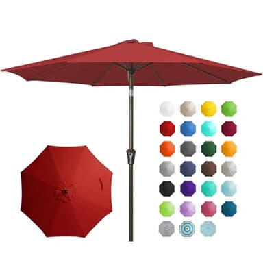 JEAREY 9FT Outdoor Patio Umbrella Outdoor Table Umbrella with Push Button Tilt and Crank, Market Umbrella 8 Sturdy Ribs UV Protection Waterproof for Garden, Deck, Backyard, Pool (Red) - Image 1