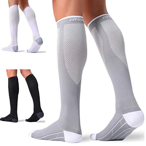 FITRELL 3 Pairs Compression Socks for Women and Men 20-30mmHg- Circulation and Muscle Support Socks for Travel, Running, Nurse, Knee High, Medical Black+White+Grey Small-Medium - Image 1