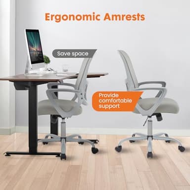 Sweetcrispy Office Computer Desk Managerial Executive Chair, Ergonomic Mid-Back Mesh Rolling Work Swivel Chairs with Wheels, Comfortable Lumbar Support, Comfy Arms for Home,Bedroom,Study,Student,Grey - Image 5