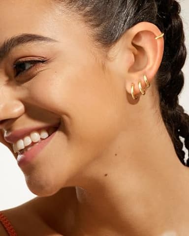 Supneer 4 Pairs Small Gold Hoop Earrings for Women Gold Hoops Men 18K Huggie Earrings Hypoallergenic Cartilage Mini Dainty Sleeper Jewelry Set 6mm 8mm 10mm 12mm - Image 2
