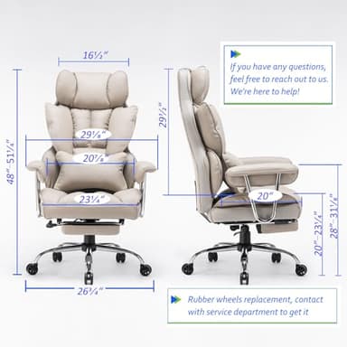 Efomao Big and Tall Office Chair 400lbs – PU Leather Executive Office Chair with Lumbar Support & Leg Rest, Heavy-Duty Computer Chair for Home Office, Grey - Image 2