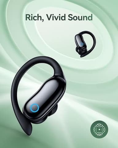 GNMN Ear Buds Wireless Earbuds 96hrs Playback Bluetooth Headphones IPX7 Waterproof Stereo Bass Over-Ear Earphones with Earhooks Microphone LED Battery Display for Sports/Workout/Gym/Running Black - Image 7