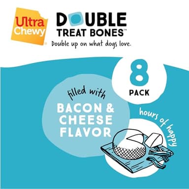 Ultra Chewy Double Treat Bones: Long-Lasting Dog Treats Made in USA for Large and Small Breeds, Highly Digestible, Ideal for Aggressive Chewers (Bacon & Cheese, 2 Value Packs) - Image 4