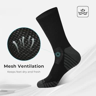 BAMBOO COOL Men's Crew Socks Athletic Running Sports Socks, Cushioned Moisture Wicking, Breathable Arch Support 6 Pack Black - Image 3