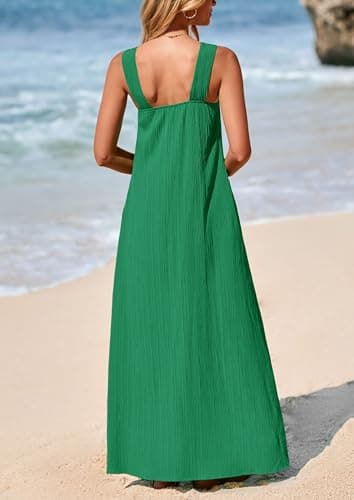PRETTYGARDEN Womens 2025 Casual Long Summer Dresses Sleeveless Strappy Loose Flowy Beach Vacation Maxi Dress with Pockets (Dark Green,Medium) - Image 2