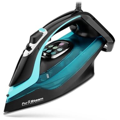 PurSteam SteamTech Elite 1750W Steam Iron, Digital Temp Control & LED Display, Ceramic Soleplate, Adjustable Steam, Self-Clean, Anti-Calc, Anti-Drip, Auto Shut-Off - Image 1