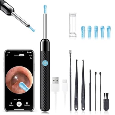 Ear Wax Removal - Earwax Remover Tool with 8 Pcs Ear Set - Ear Canal Cleaner with 1080P Camera - FSA HSA Eligible - Ear Cleaning Kit with 6 Ear Spoon - Ear Camera for iOS & Android (Black) - Image 1