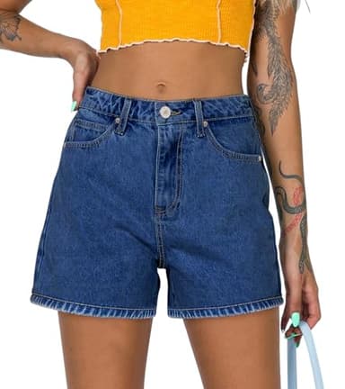 onlypuff Ripped Jean Shorts Womens Mid High Rise Stretchy Casual Denim Shorts Frayed Raw Hem Navy Blue M - Image 1
