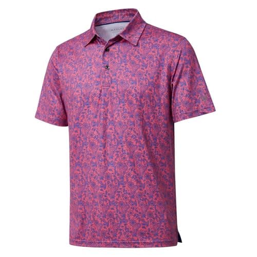 Golf Shirts for Men Dry Fit Short Sleeve Print Performance Moisture Wicking Polo Shirt Coral Paisley - Image 1