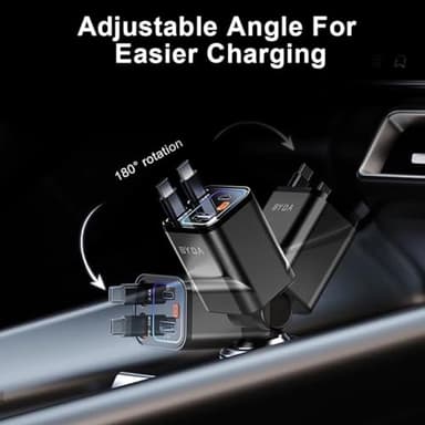 4 in 1 Retractable Car Charger,69W USB-C Fast Car Charger with Starry Light, for iPhone16/15/14/13/12,Cigarette Lighter Charger (Grey, Dual Type C &RGB Breathing Light [Black]) - Image 6