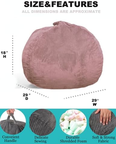 Classic Bean Bag Chair, with Faux Rabbit Fur Cover for Teens and Kids, Memory Foam Bean Bag Chairs, Ultra Soft Faux Fur Fabric, 2.5 feet Round Fluffy Bean Bag Sofa - Image 3