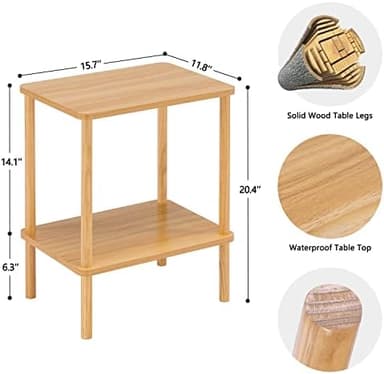 Apicizon 2 Tier End Table, Small Side Table with Solid Wood Legs, Boho Bedside Table with Storage Shelf, Nightstand for Small Spaces, Bedroom, Living Room, Entryway, Farmhouse, Easy Assembly, Natural - Image 4