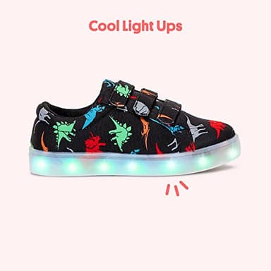 FabKids Boys Light Up Shoes Dinosaur Print Sneakers Black Fashion Hook and Loop Tennie Shoes for Little Kids Size 12 - Image 2