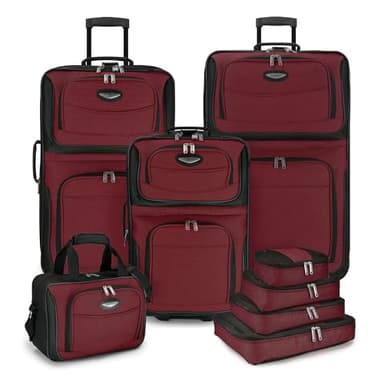 Travel Select Amsterdam Expandable Rolling Upright Luggage, Burgundy, 8-Piece Set - Image 1