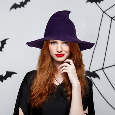 Edoneery Halloween Witch Hat for Women Wide Brim Foldable Pointed Cap for Halloween Party Costume Accessory - Image 6