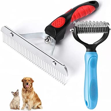 Undercoat Rake for Dogs, Long Tooth Dog Grooming Rake + Deshedding Brush Comb, Dematting Tool Set Pet Beauty Brushes for Grooming Middle Large Dog Longhair Cat Horse, German Shepherd Comb Husky Brush - Image 1