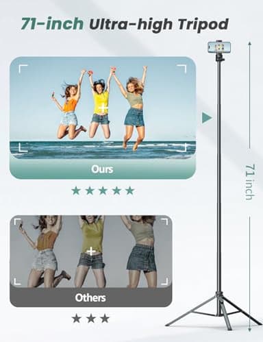 71''/180cm Phone Tripod & Selfie Stick, Portable Travel Stand for Video Recording, Travel Tripod for iPhone/Cell Phone with Detachable Remote, Compatible with Smartphones, DSLR - Image 2