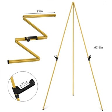 Display Artist Easel Stand - 63" Instant Tripod Collapsible Portable Floor Easel - Easy Folding Adjustable Art Poster Metal Stand for Display Show, Wedding, Painting - Gold - Image 3
