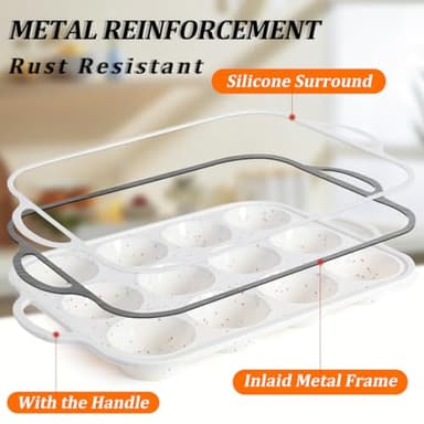 Silicone Muffin Pan, with Metal Reinforced Frame 2.8 Inch Regular Size Silicone Cupcake Pan Nonstick 12 Cups for Baking Homemade Muffins, Cupcakes, Egg Bites 2 Pack Dishwasher Safe BPA Free - Image 5