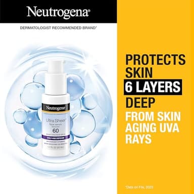 Neutrogena Ultra Sheer Face Sunscreen with Vitamin E & SPF 60, Sunscreen for Face with Broad Spectrum UVA/UVB Protection, Fragrance-Free, Oxybenzone-Free, Water-Resistant (80 minutes), 1.7 Fl Oz - Image 3