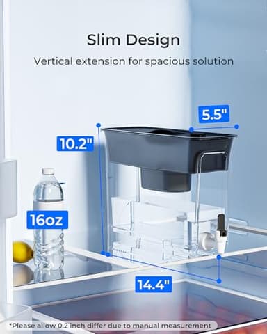 Waterdrop 35-Cup Slim Water Filter Dispenser, Large Capacity, 200-Gallon Long-Life, Faster Filtration, Reduces Chlorine, PFOA/PFOS and More, BPA Free, Black (with 1 Filter) - Image 2