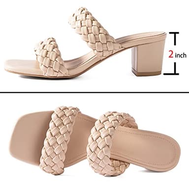 N.N.G Women Heels Sandals Cream Size 9 Dressy Low Heel Block Braided Chunky Summer Leather Comfort Square toes Casual - Image 2