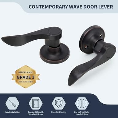LOQRON Wave Style Door Lever, 10 Pack Wholesale Passage Door Handle Without Key and Lock, Oil Rubbed Bronze Keyless Interior Lever Reversible for Left/Right Handed for Hallway and Closet - Image 4