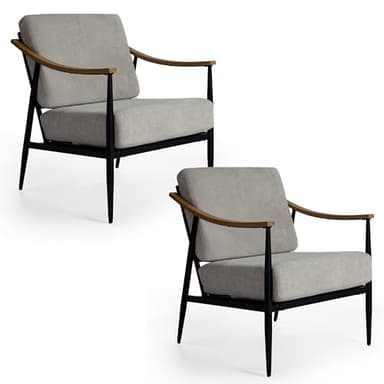 RNKSFX Modern Accent Chairs Set of 2 for Living Room Bedroom Mid Century Arm Chairs Upholstered Office Accent Chairs Comfy Waiting Room Chairs with Metal Frame, Grey - Image 7