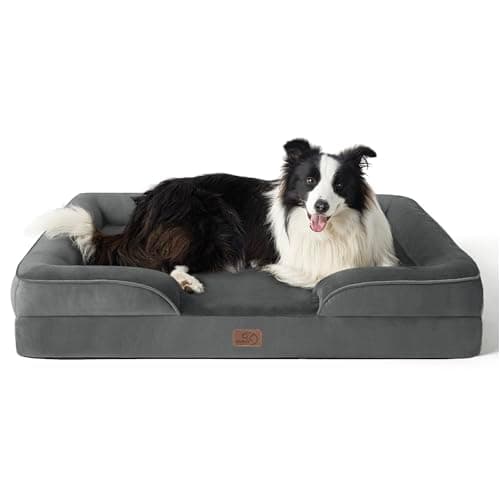 Bedsure Orthopedic Dog Beds Large Sized Dog - Washable Large Dog Cat Bed Waterproof, Comfort Dogs Couch Sofa with Washable Removable Cover, Pet Bed with Nonskid Bottom, Dark Grey, 35" - Image 1
